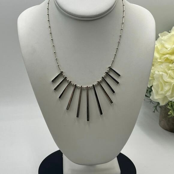 SM Designer Signed Mexico Sterling Silver 925 Spear Spike Bib Fringe Necklace - Picture 1 of 10
